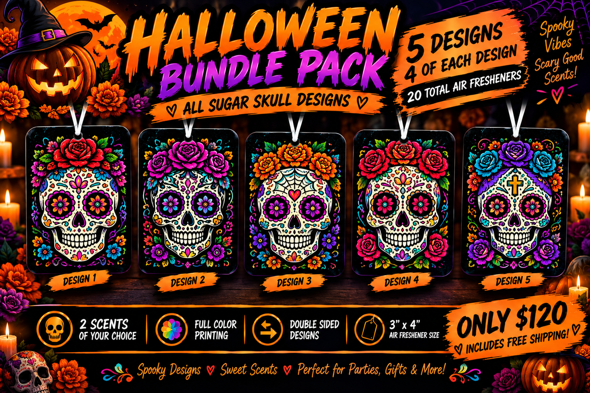 A+ Party packs - 20 air fresheners, double sided, full color, you pick the design, 2 scents per pack