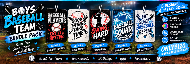 A+ Party packs - 20 air fresheners, double sided, full color, you pick the design, 2 scents per pack