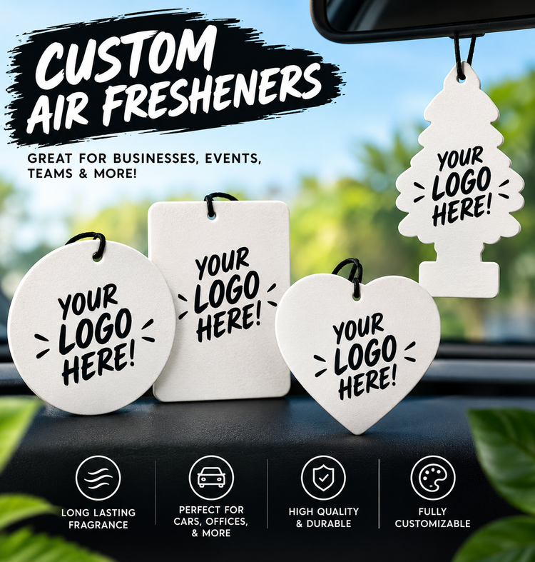 All Custom Double-Sided, Full Color, Business Fresheners - Use your logo! Comes with 2ml scent of your choice