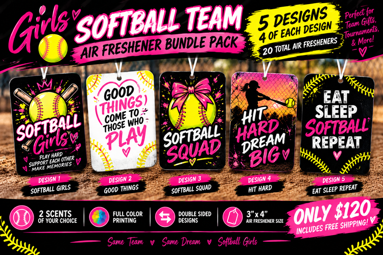 A+ Party packs - 20 air fresheners, double sided, full color, you pick the design, 2 scents per pack